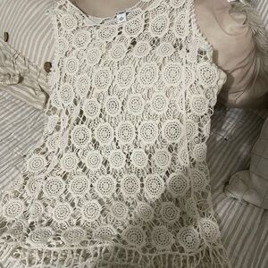Cato Elegant Lace Crochet Blouse - Cream